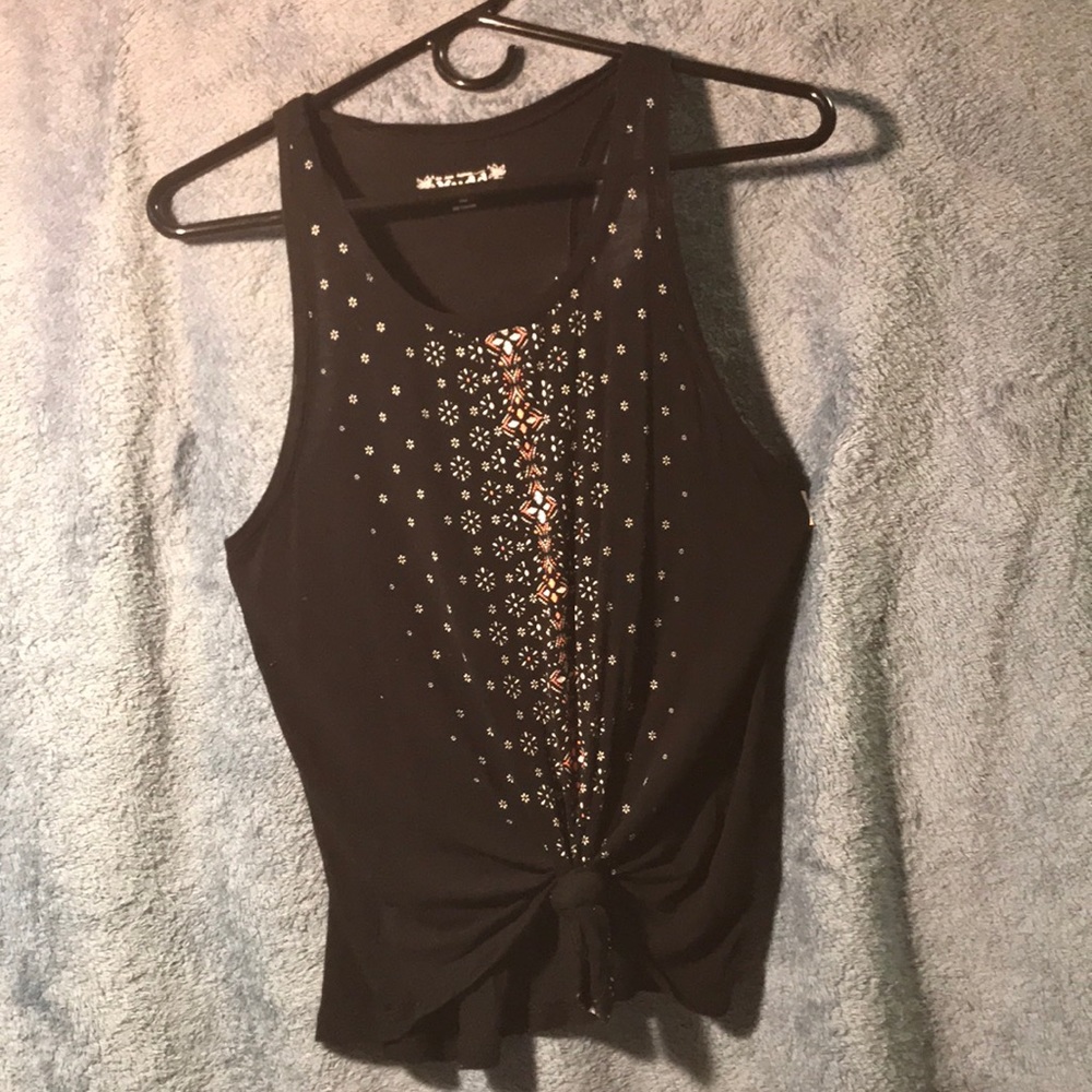 Black tank top with tie bottom